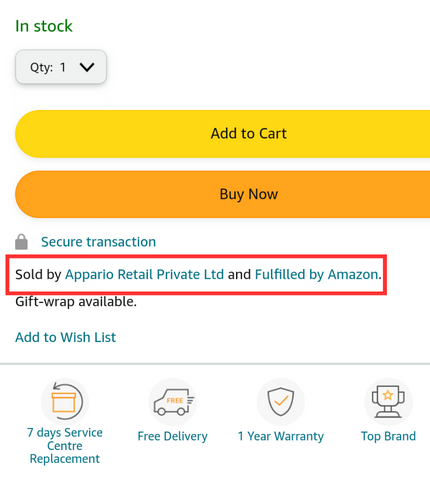 snapshot of featured offer or buy box option in Amazon products