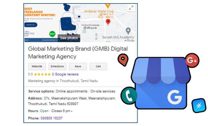 snapshot of Global Marketing Brand (GMB) Digital marketing agency's My Business Profile from google