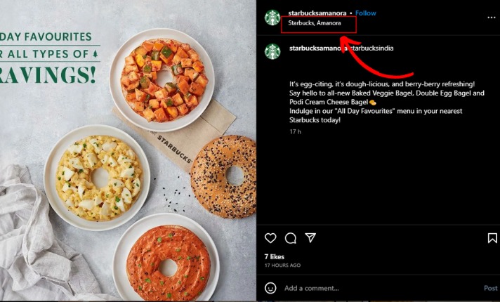 snapshot of a instagram post with tagged location pointed out