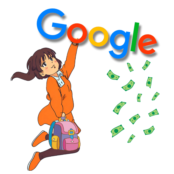 money flowing from google anime style image