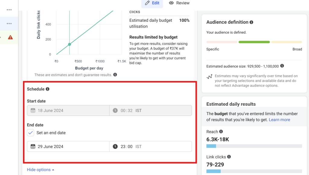 Meta ads scheduled data can't be changed issue